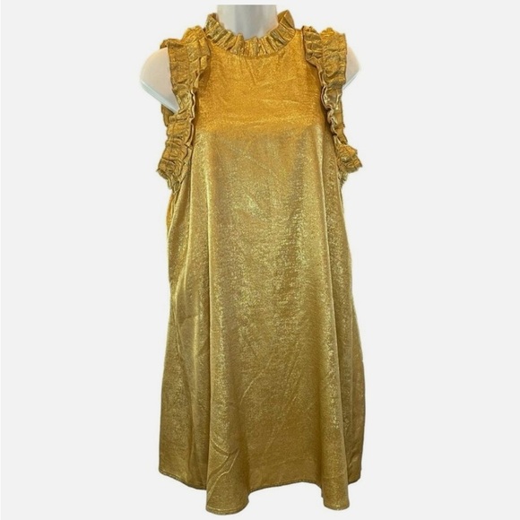Metallic Gold TCEC Mini Cocktail Dress With Ruffles Women's Size Large - Picture 1 of 10
